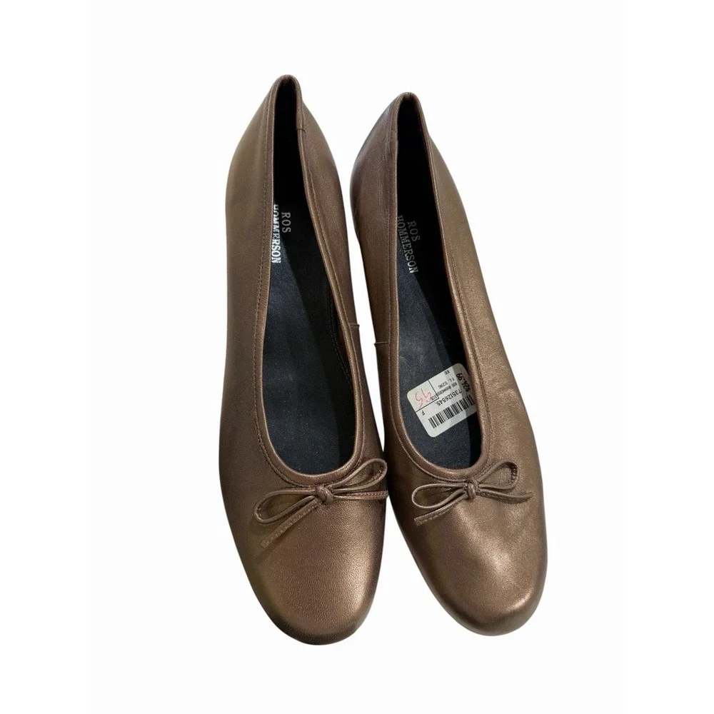 Coquette Metallic Chrome Ballet Flats Row Hommerson Leather Bow 9.5